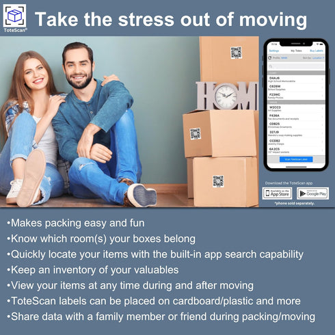Intelligent QR Labels for Organization, Moving, Storage (45 Unique Labels, 2.5"x3")