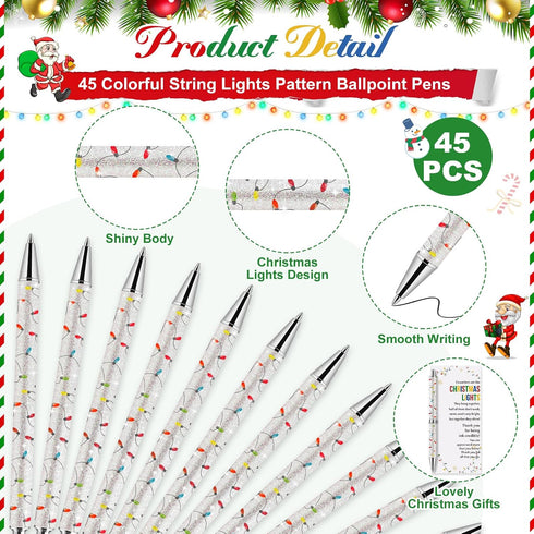 Sayglossy 45 Set Glitter Christmas Pens Gifts Bulk Christmas Employee Appreciation Gifts Ballpoint Pens with Thank You