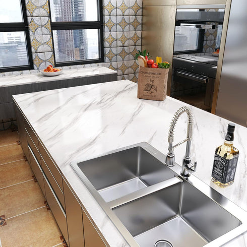 YENHOME White Marble Contact Paper for Countertops Self Adhesive Counter Top Covers Glossy Marble Countertop Peel and Stick Waterproof Decorative Contact Paper for Kitchen Bathroom Counter 17.7"X118" by YENHOME