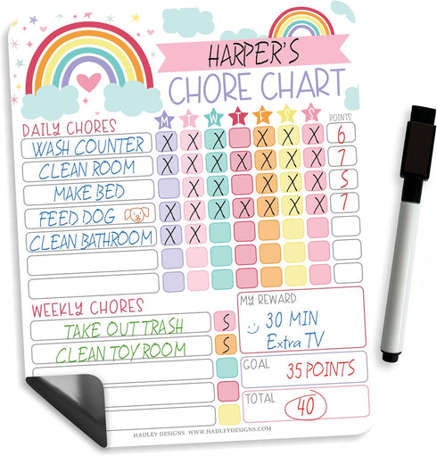 Magnetic Chore Chart for Kids, Good Behavior Chart at Home, Dry Erase Daily Weekly Responsibility List