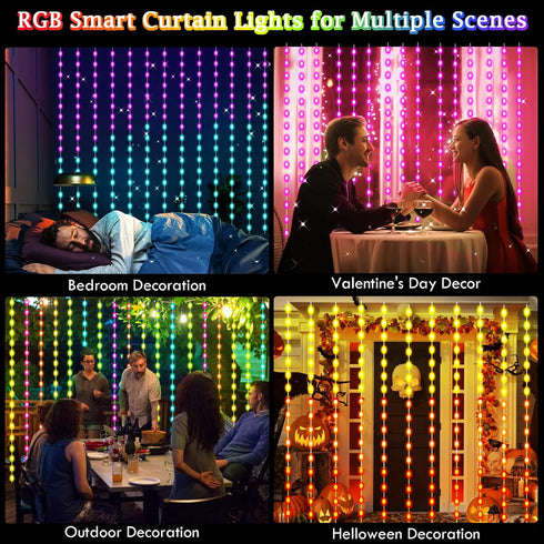 KBG (8Ft 6Ft) Smart Curtain Lights RGB Color Changing Christmas Curtain Lights, USB Powered with Remote/APP Control
