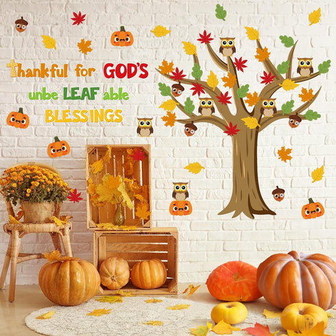 CY2SIDE 80PCS Fall Thankful Cutouts for Bulletin Board, Maple Leaves Pumpkin Trim Borders for Sunday School