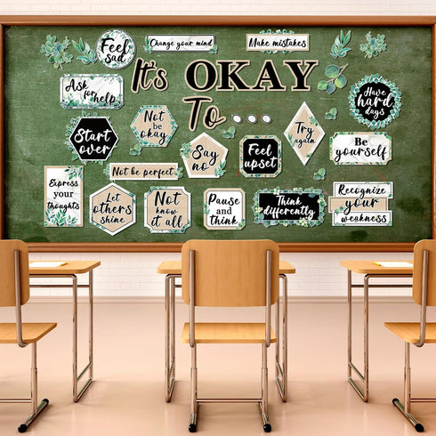 Mental Health Posters It's Okay to Eucalyptus Bulletin Board Set, Inspirational Accents for School Office Home Decor