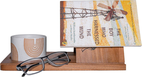 Home Smart Style Wooden Triangle Book Stand & Reading Valet Book Rest with Cup, Phone,