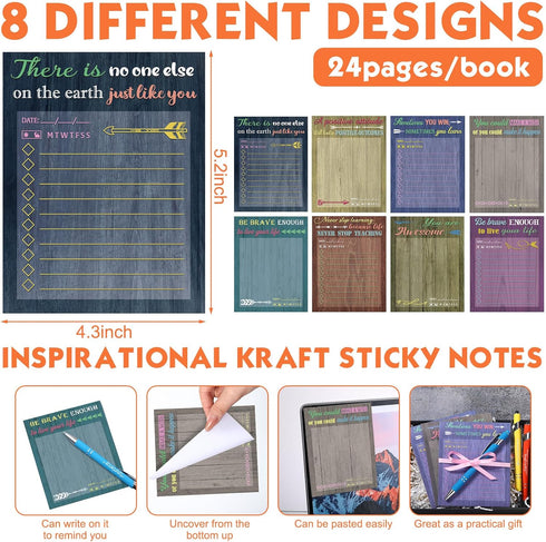Outus 72 Pcs Inspirational Gift Set, Motivational Notepads with Pens, Sticky Notes for Study Planner Office Supplies