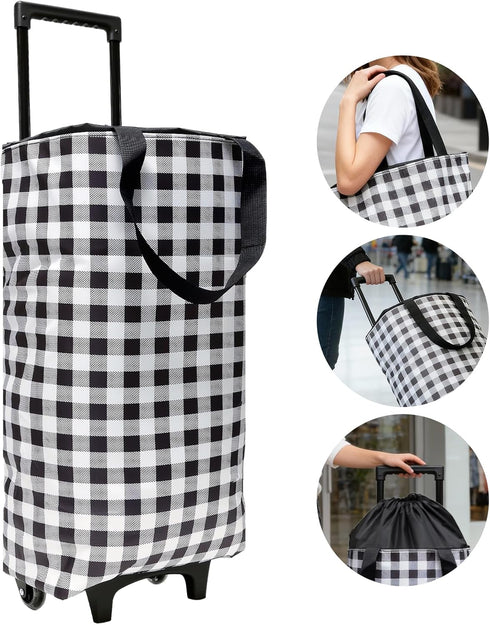 MQXYSDLY Large Foldable Wheeled Shopping cart, Insulated Waterproof Reusable Grocery Bag, Portable Tote for Supermarket