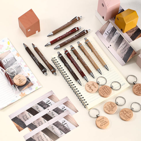 Dispowreath Set Gift(40 Sets) Employee Appreciation Gift Bulk with Bamboo Ballpoint Pen Inspirational Wooden Keychain
