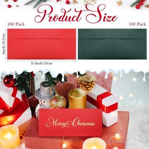 TaoBary 200 Pcs #10 Green Red Envelopes, Self Adhesive Business Envelopes for Cash, Standard Envelopes for Office