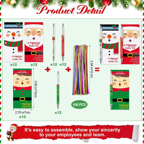 Sayglossy 36 Sets Christmas Glitter Pen Gifts Bulk Glitter Santa Claus Novelty Pens Snowman Elf Inspirational Christmas