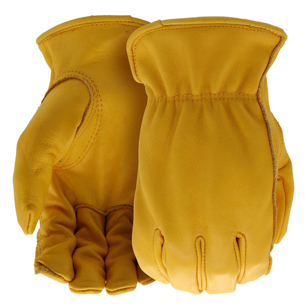 Boss Men's Durable Grain Cowhide Leather Driver Work Glove, Abrasion Resistant, Large Yellow (B81021-L)