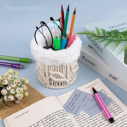 Framendino, Glasses Holder with Plush Lining, Scratch Resistant, Soft Macrame Protective Glasses Stand for Bedside Desk