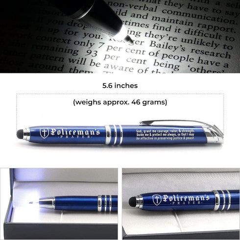 Inkstone Policeman Prayer Gift Pen with Built-In Flashlight and Stylus Tip for Law Enforcement