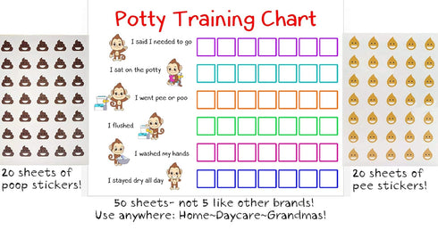 50 Potty Training Sticker Chart Reward- Monkey Design for Toddler Girls and Boys, Toilet Seat Motivational Weekly