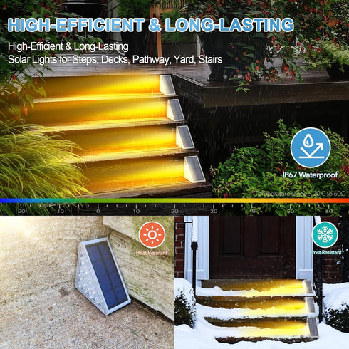 LED Solar Step Lights Waterproof Outdoor Stair Lights, Warm White Solar Deck Lights IP67 Solar Decoration Lights for Yard, Patio, Garden, Walkways, Front Door, Pathway, Driveway, Porch 2PK by AUDLES