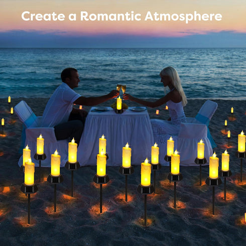 Solar Powered LED Flameless Candles Lights, 600MA Battery for Outdoor Birthday Wedding Party Decor, 2 PCS