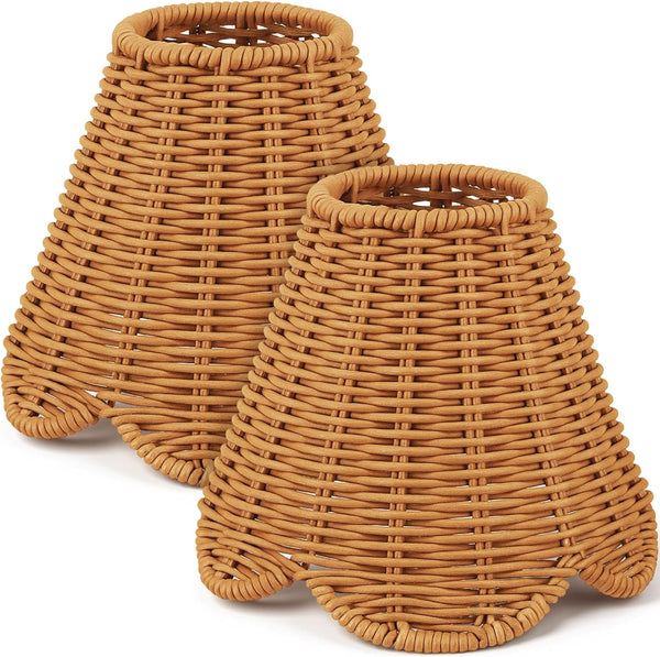 Glooglitter 2 Pcs Clip on Rattan Lamps Shade Small Scalloped Lampshade 3" Top