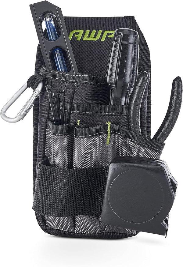 AWP Tool Organizer Pouch with 7 Pockets & Loops, Heavy-Duty Metal Belt Clip Attachment