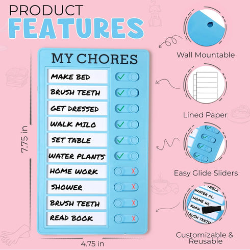 Dry Erase Chore Chart Set (2 Pcs) - Chore Chart for Kids & Adults (Blue & Pink)