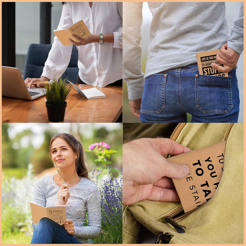 PerKoop 200 Pcs Inspirational Notebooks and Motivational Pens - Thank You Bamboo Pen Kraft Notebooks for Employee Gifts