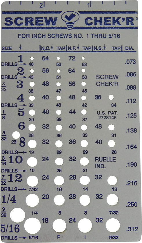 Ruelle Screw Chek'r SAE/Inch - Size Gauge No. 1-5/16 to 1/8" Heavy Gauge Steel