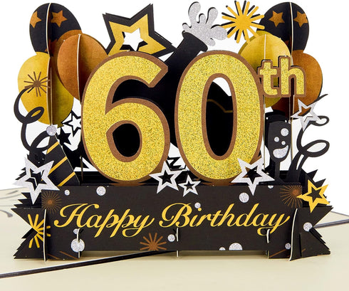 HOMANGA 60th Birthday Pop Up Card, 3D Greeting Card with Note and Envelope, Gifts for Husband, Wife, Men, Women