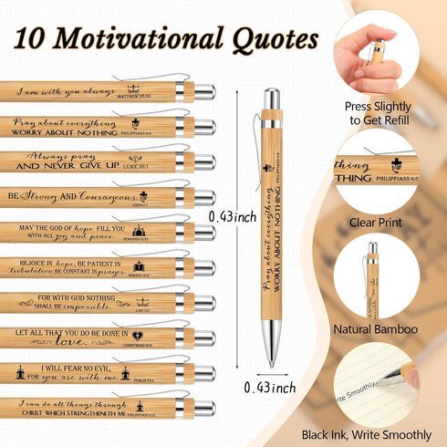 Fuutreo 90 Pcs Christian Gifts Bulk, 30 Bible Verse Notebooks, Bamboo Ballpoint Pens, and Religious Bookmarks for