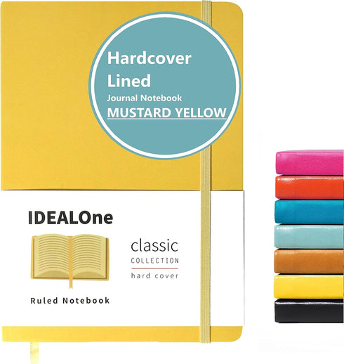 Classic Hardcover Lined Notebook Journal, 5.7 x 8 inches, 160 Pages, 7mm College Ruled, Mustard Yellow