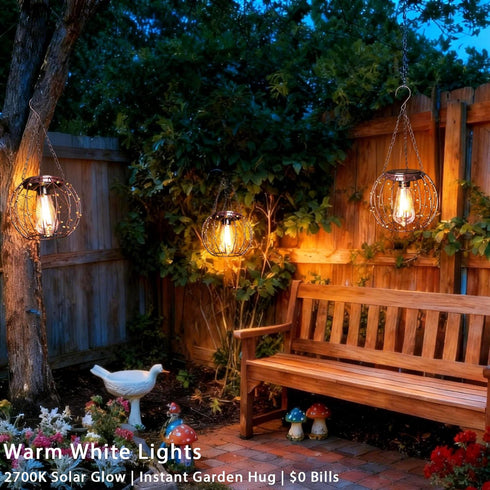 TWINKVILLA Bulb, Pergola-2Pack Hanging Solar Lanterns, Solar Lights Outdoor Waterpoof, Solar Chandelier with Warm White
