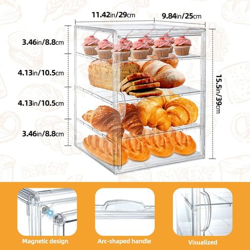 Generic 15.5 11.4 9.8 Inch 4-Tier-Party Countertop,Adjustable x x Display Case, Bakery Display Case Clear Bread Storage