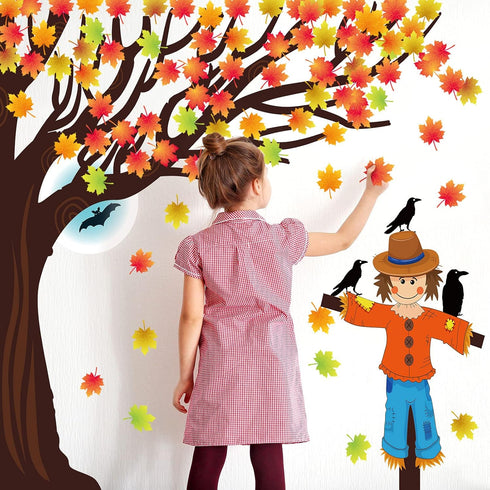 Zonon 128 Pcs Happy Fall Y'all Classroom Tree Bulletin Board Set, Woodland Whimsy Autumn Decorations for Thanksgiving