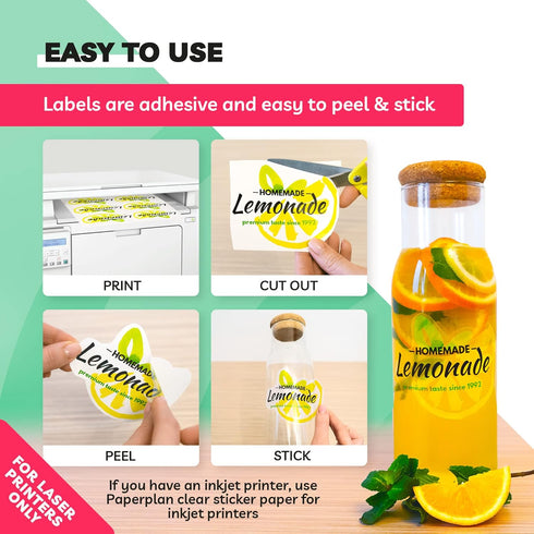 Clear Sticker Paper - Glossy Vinyl for Laser Printer, 20 Sheets, 8.5 x 11" Letter Size - Perfect for Vibrant Crafting