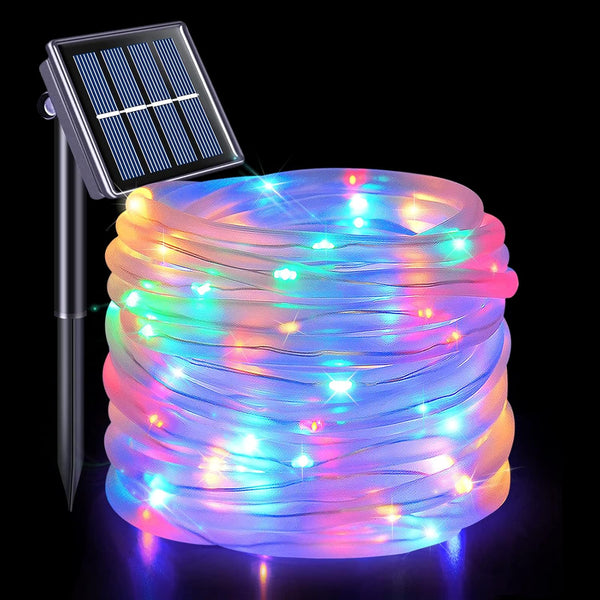JMEXSUSS 8 Modes Solar Rope Lights Outdoor, 39.4ft 120LED Waterproof PVC Tube Solar Fairy Lights (Multi Color)
