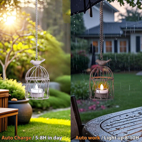 TWINKVILLA Decoration-4Pack Solar Lanterns Outdoor Waterproof, Rust Iron Cage Candle Holder with Flickering Solar