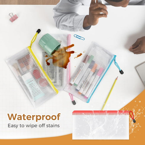 Umriox 48pcs Pencil Pouches, A6 Size Mesh Bags with Zipper, Waterproof Storage Bags for School and Office Supplies