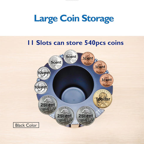 Coin Sorter Pen Holder, Change Counter Pencil Holder as Desk Organizer, Coin Counter Machine for 540pcs Coin Storage