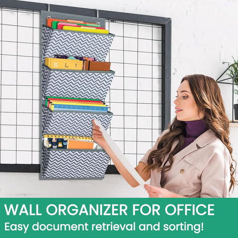 Godery Hanging Wall Organizer - Wall Mount/Over The Door Office Supplies Filing Folders, 4 Pocket Cascading File