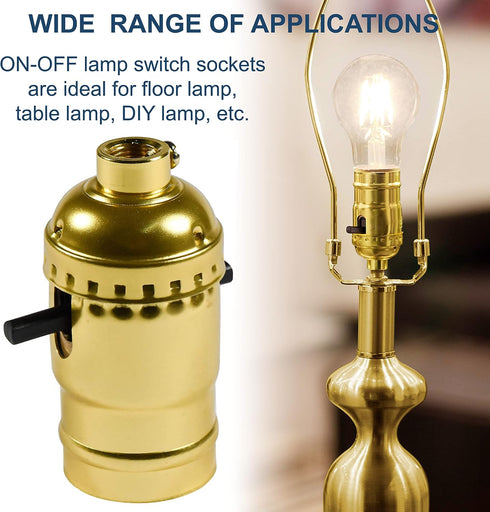 2-Pack E26 Bulb 1/8 HQRP ON-Off Lamp Holder, Light Socket, for Floor and Table Lamps, DIY Project, IP Threads, UL