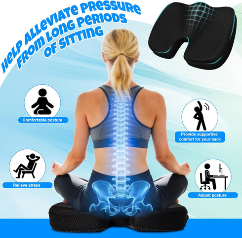 Rongyman Tailbone Ergonomic Seat Cushion with Memory Foam for Office Chair, Car Seat, Non-Slip Cushion, Sciatica