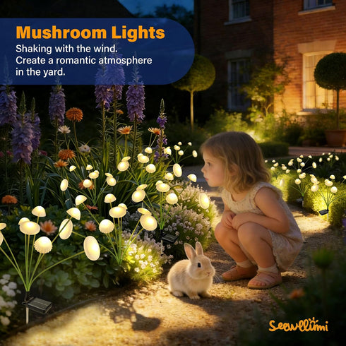 SEEWELUMI 2Pack Solar Garden Lights Outdoor, Solar Lights Garden Decor, Swaying Mushroom Lights Waterproof for Yard