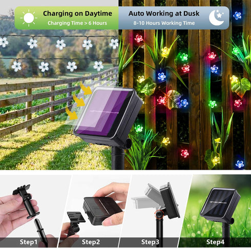 50 ITICdecor Solar Flower String Lights Outdoor Waterproof LED Solar Powered Fairy Lights for Garden, Fence, Patio