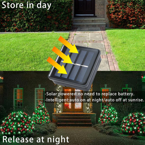 Solar Christmas String Lights Outdoor, Red White Green Fairy Lights, 200LED 66FT, Waterproof, 2PACK