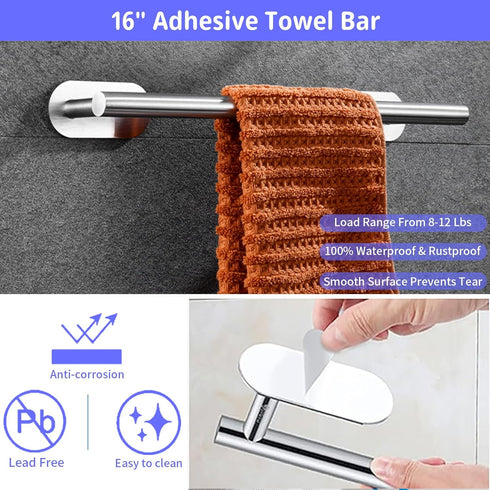 Set, 16" (10, Bathroom Hardware Bathroom Towel Holder with Toilet Paper Holder, Towel Ring, Towel Hook, Bathroom