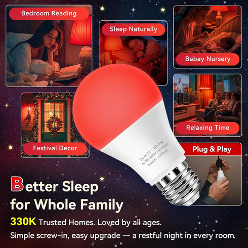 625nm Bulb 100% Bulb A19 9W 60W Bulb 2PK Neporal Red Light for Sleep, Blue Light Blocking for Melatonin Promote, LED