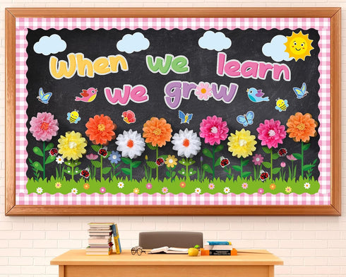 When We Learn We Grow 3D Paper Pom Poms Cutouts, Summer Flower Bulletin Board Decorations for School Home Decor