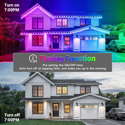 JZVGEN 150FT IP67 Permanent Smart RGB LED Eaves Outside Lights, Music Sync, Timing Function, Remote Control