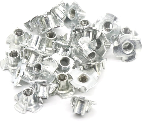 binifiMux M8 4 Pronged Tee Nut T-Nuts - Zinc Plated Carbon Steel, Pack of 50