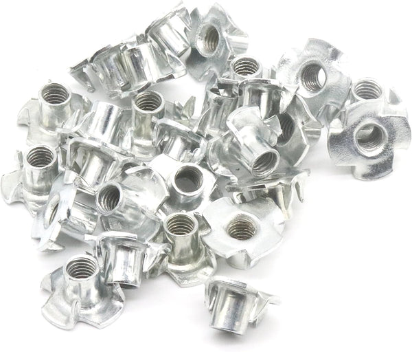 binifiMux M8 4 Pronged Tee Nut T-Nuts - Zinc Plated Carbon Steel, Pack of 50