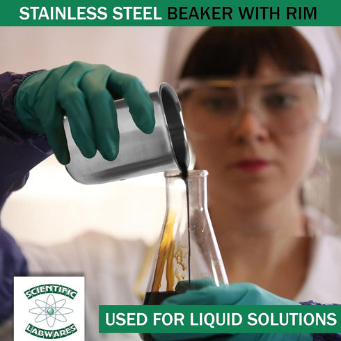 Low-Form Stainless Steel Beaker with Rim - 500ml Industrial-Grade Chemistry Lab Equipment for Liquids & Solids