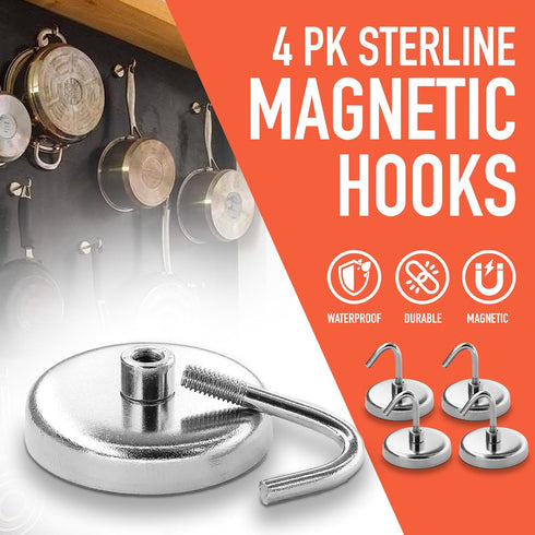 Heavy Duty Magnet Hooks - 4-Pack, Powerful Magnetic Hooks for Fridge, Tools, Kitchen, Workshop, Garage, Bathroom