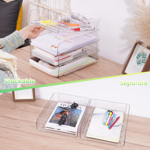 Tomorotec Desk Letter Tray Set, A4 Size Clear PET Stackable Document Organizer, Office Desktop File Holder (4X Portrait)